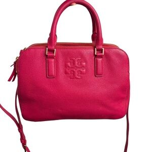 Tory Burch pink leather multi pocket small crossbody top handle shoulder bag